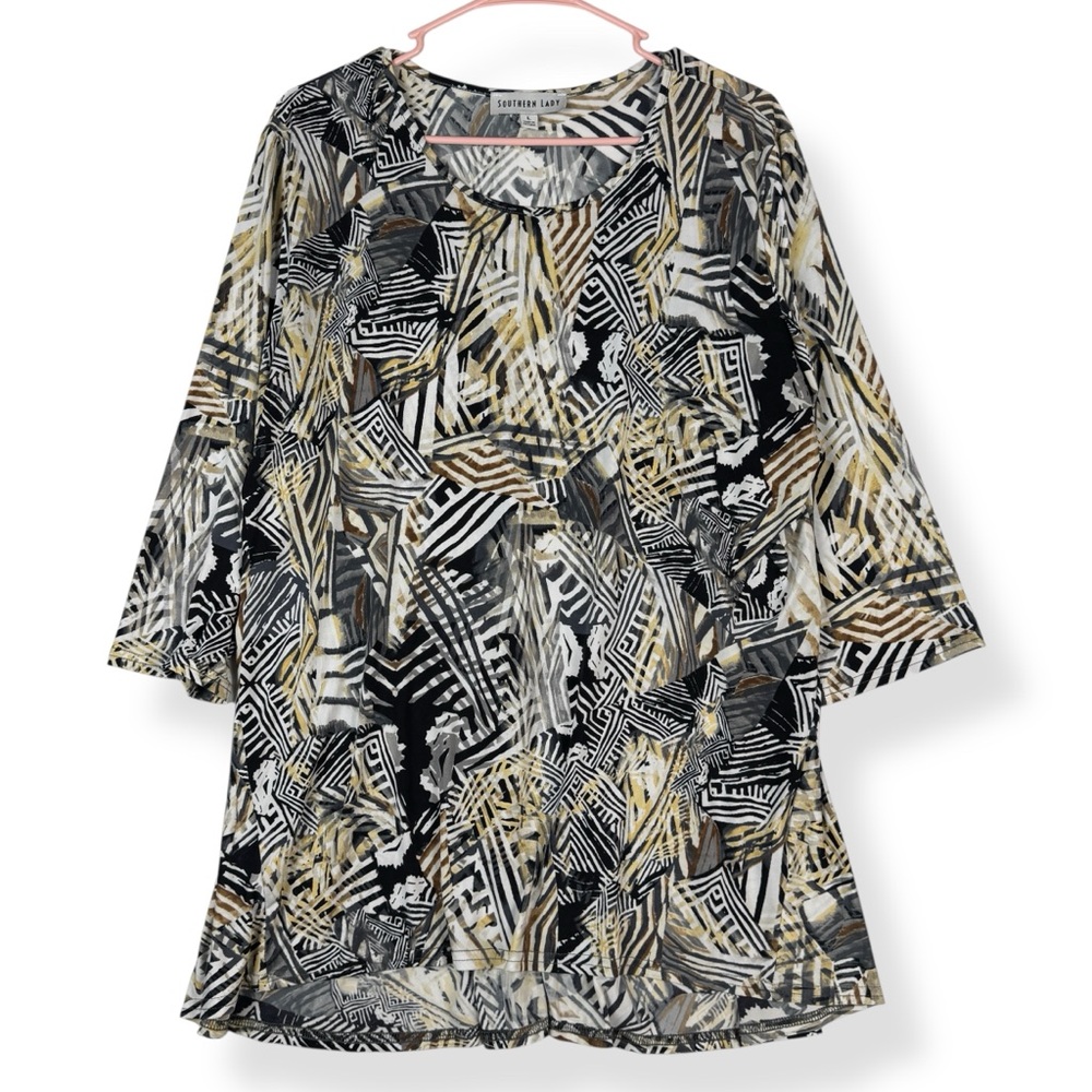 Southern Lady Tunic Top Womens L Large 3/4 Sleeves Stretch Scoop Neck